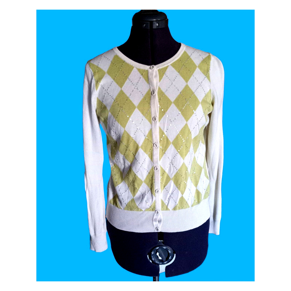 Talbot woman's yellow and mint, argyle, long sleeve, button down sweater. XS.